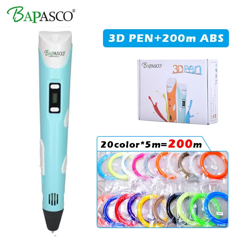 

BAPASCO 3D Pen+50M/100M/200M ABS/PLA Filament+Adapter(EU,UK,US,AU) Printing Pen 3D Design Painting Doodle Drawing Pen 3D Model