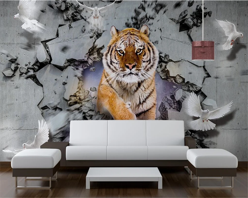 Beibehang Custom Wallpaper 3d Tiger Breaking Wall Tv Couch Background Wall  Living Room Bedroom Background Mural 3d Wallpaper - Wallpapers - AliExpress