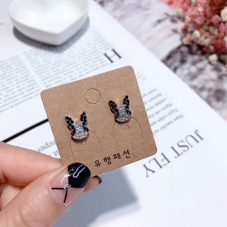 cute dog full cz black white doggy earring 925 silver post Hypoallergenic fadeless fashion jewelry stud earrings women girl gift