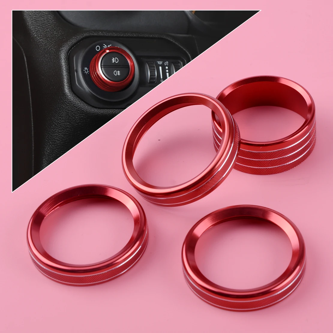 DWCX 4pcs Headlight Button Air Conditioner Switch Knob Ring Decor Trim
