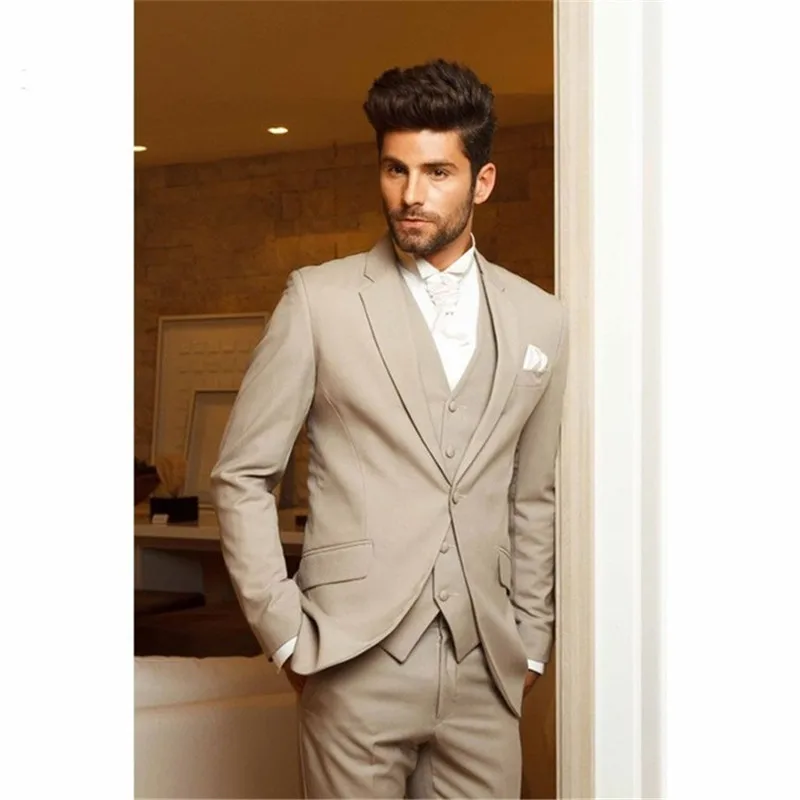 Beige Mens Dinner Party Prom Suit Groom Tuxedo terno