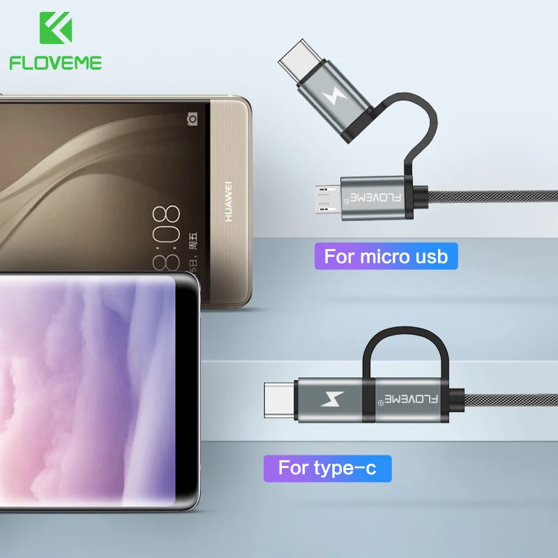 FLOVEME QC 3,0 быстрый USB кабель 2 в 1 usb type C для samsung Galaxy S9 S8 Plus Micro USB кабели для Xiaomi Кабо зарядное устройство для телефона