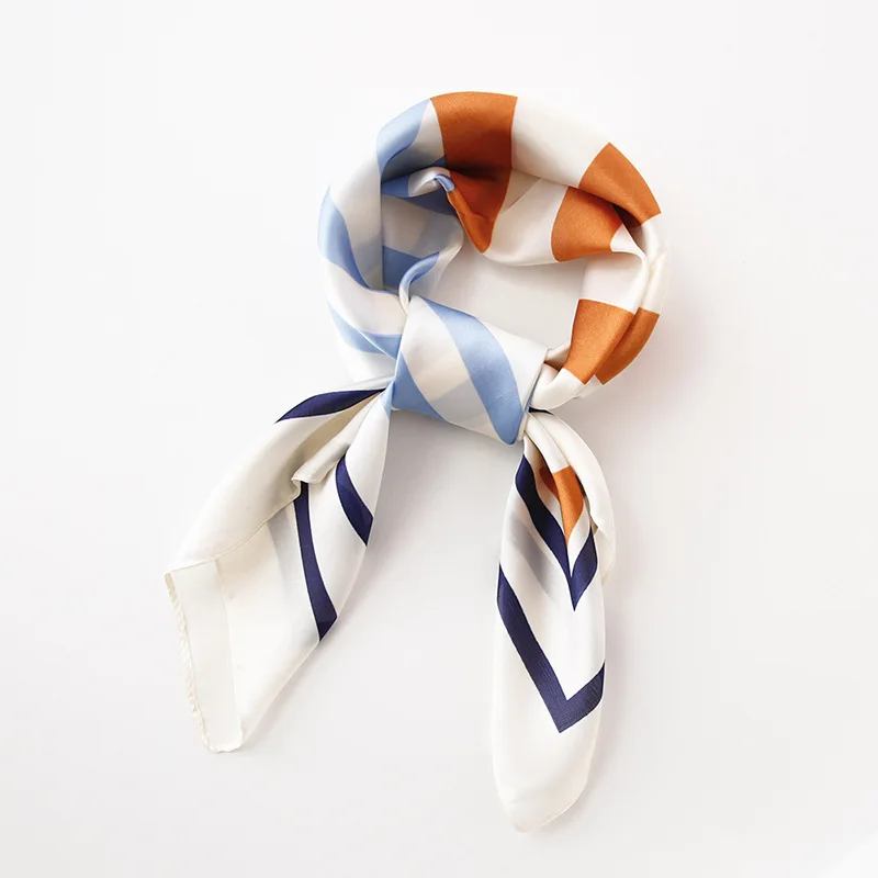 

Yishine 70*70 CM 4 Colors New Silk Scarf Joint Geometry Striped Printed Women Shawl Satin Squares Head Bag Decorative Scarves