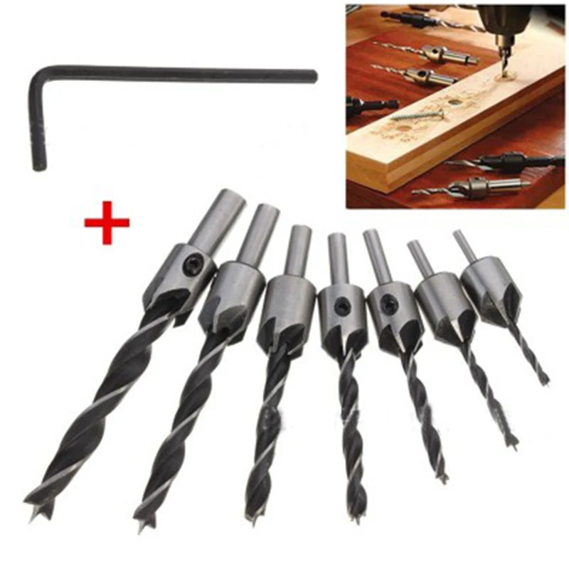 

7pcs 5 Flutes HSS Countersink Drill Bit Bit Woodworking Chamfering Reamer Set 3/4/5/6/7/8 / 10mm For Power Tools