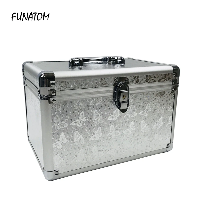 

Professional Aluminium alloy Make up Box Butterfly pattern Makeup Case Beauty Case Cosmetic Bag Multi Tiers Lockable Jewelry Box