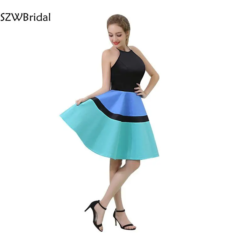 

New Arrival Satin High Neck Knee length Cocktail dress 2019 jurken dress for graduation vestidos de coctel Cocktail dresses