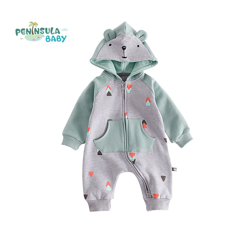 

Cotton Boys Jumpsuit Baby Girls Rompers Long Sleeve Cartoon Bear Autumn Child Clothes Casual Hooded Newborn Clothing For 0-24M