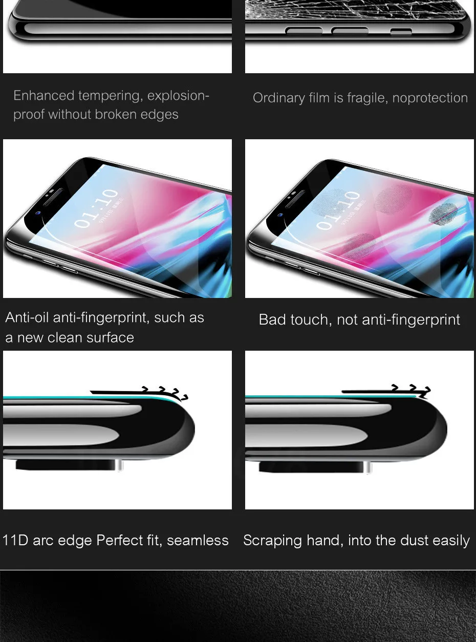 11D защитное стекло с закругленными краями для iPhone 7 8 6 6S Plus, закаленное защитное стекло для iPhone XR XS Max X 10, стеклянная пленка