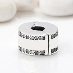 Настоящее 925 пробы серебро Очаровательные Подвески из бисера с белой эмалью и камнями fit браслет украшения для Для женщин подарок