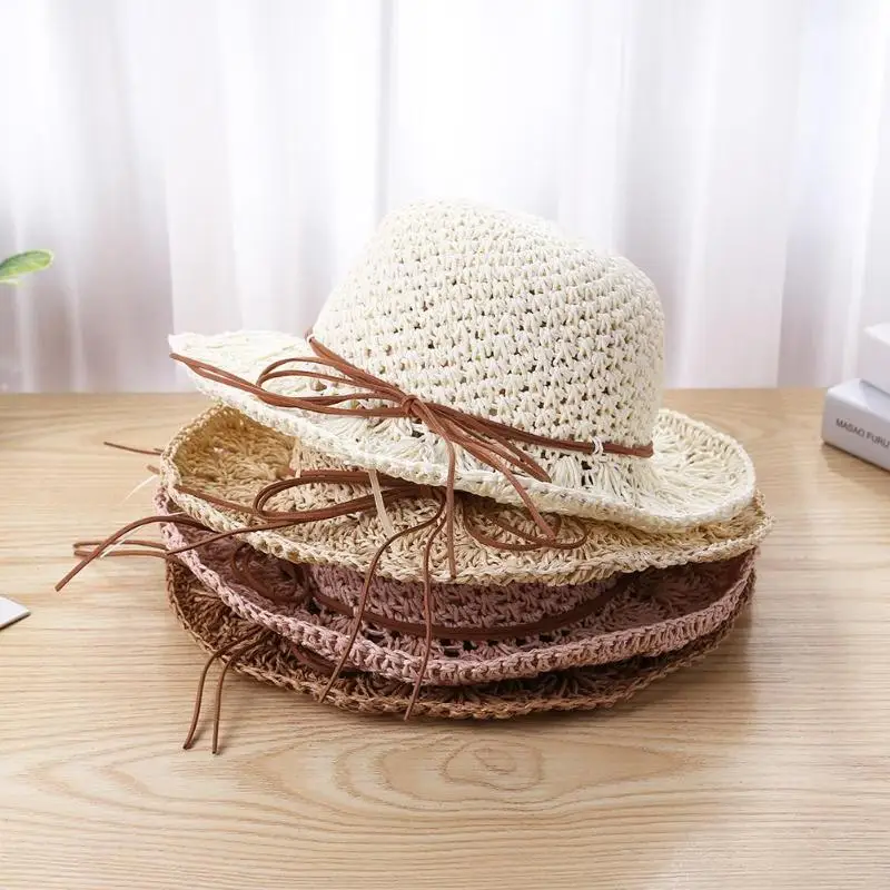 Girls Handmade Sun Hat Kids Summer Straw Hat Wide Brim Princess Beach Cap