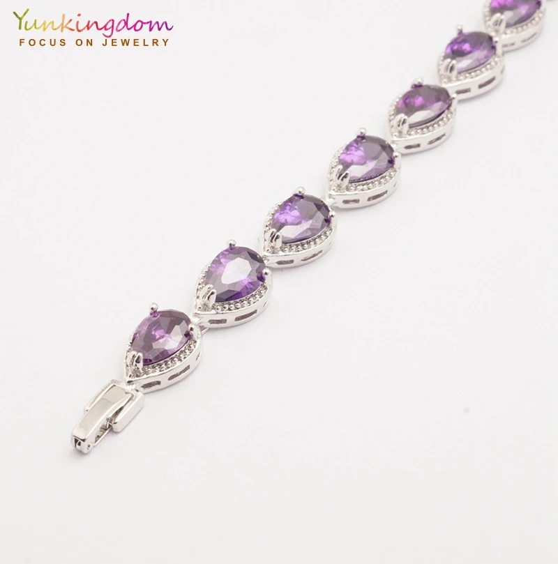 Yunkingdom, лучший друг, браслеты с кристаллами для женщин, фиолетовые капли воды, циркон, модные свадебные ювелирные изделия, браслет-цепочка