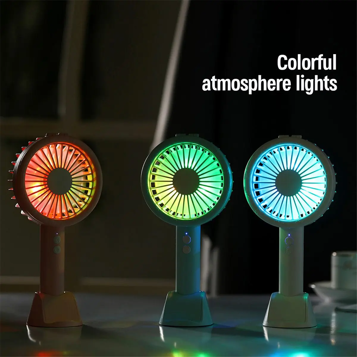

Portable Mini Table Lamp Fan Handheld USB Charging Air Cooling Fan Electric fan Desk Home Outdoor with Colorful Light 1500mA