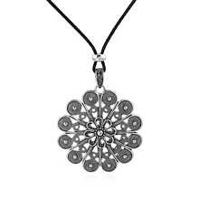 1pcs Antique Silver Large Largenlook Craft Filigree Flower Charms Pendant Faux Suede Leather Long Rope Chain Necklace Jewelry rhinestone heart faux leather rope necklace