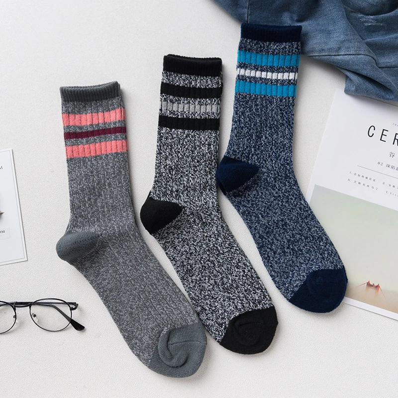 Mens Fashion 3 Stripe Socks Male Winter Warm Thermal Sock Breathable Deodorant New 2017 Autumn