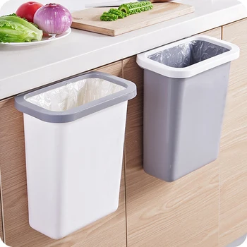 

Creative Kitchen Hanging Trash Cans Cabinet Door Hanger Plastic Waste Bins Bathroom Dustbin Pressure Ring Paper Basket Container