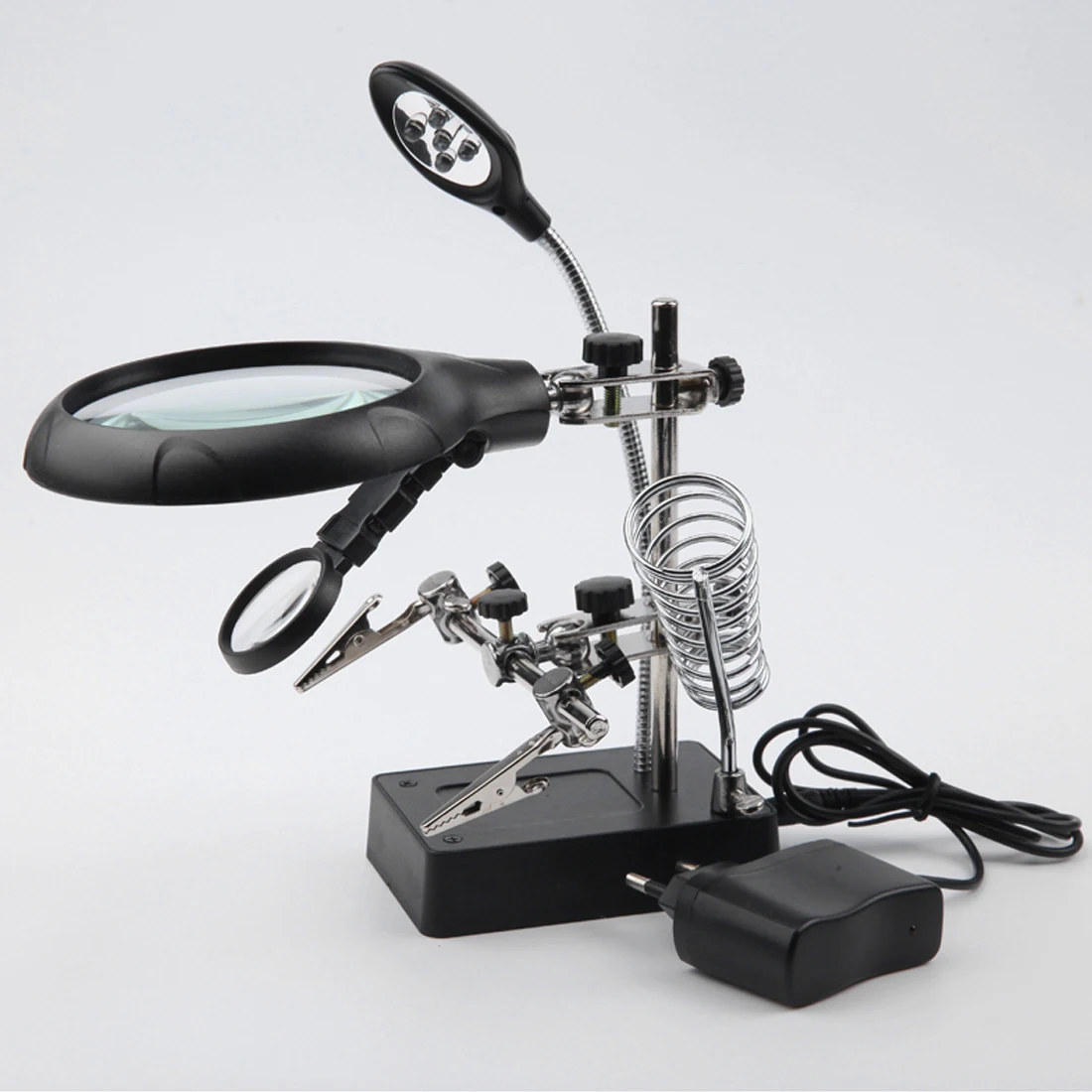 Skup Lupa biurkowa lupa z pomocniczym klipsem naprawa dedykowana z 5 led pomocna trzecia ręka lutowanie wymienna soczewka