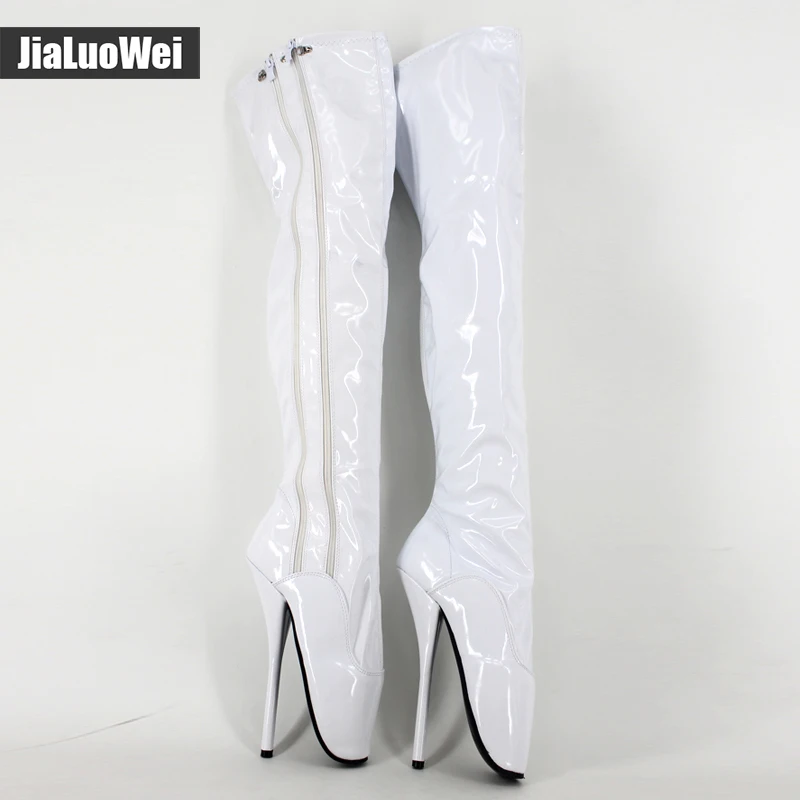 Jialuowei/высокие балетные Сапоги на каблуке 7 дюймов пикантные ботфорты с острым носком на молнии унисекс; размеры 36-46