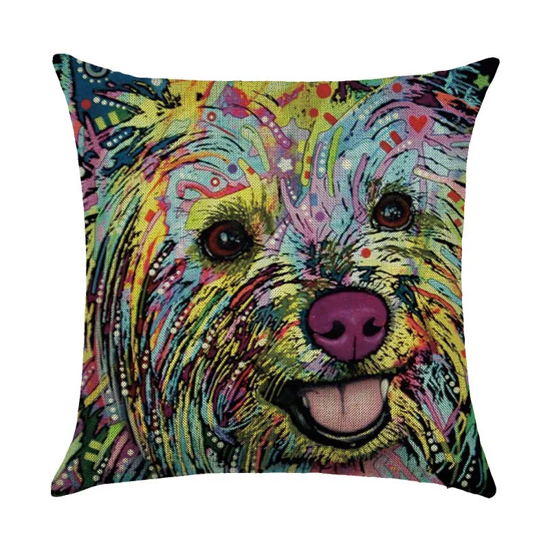 Colorful Oil Painting Linen Printed Dogs Cushion Cover Hot Animals Throw Pillow Cover Home Decor Rottweiler basset hound Pillows