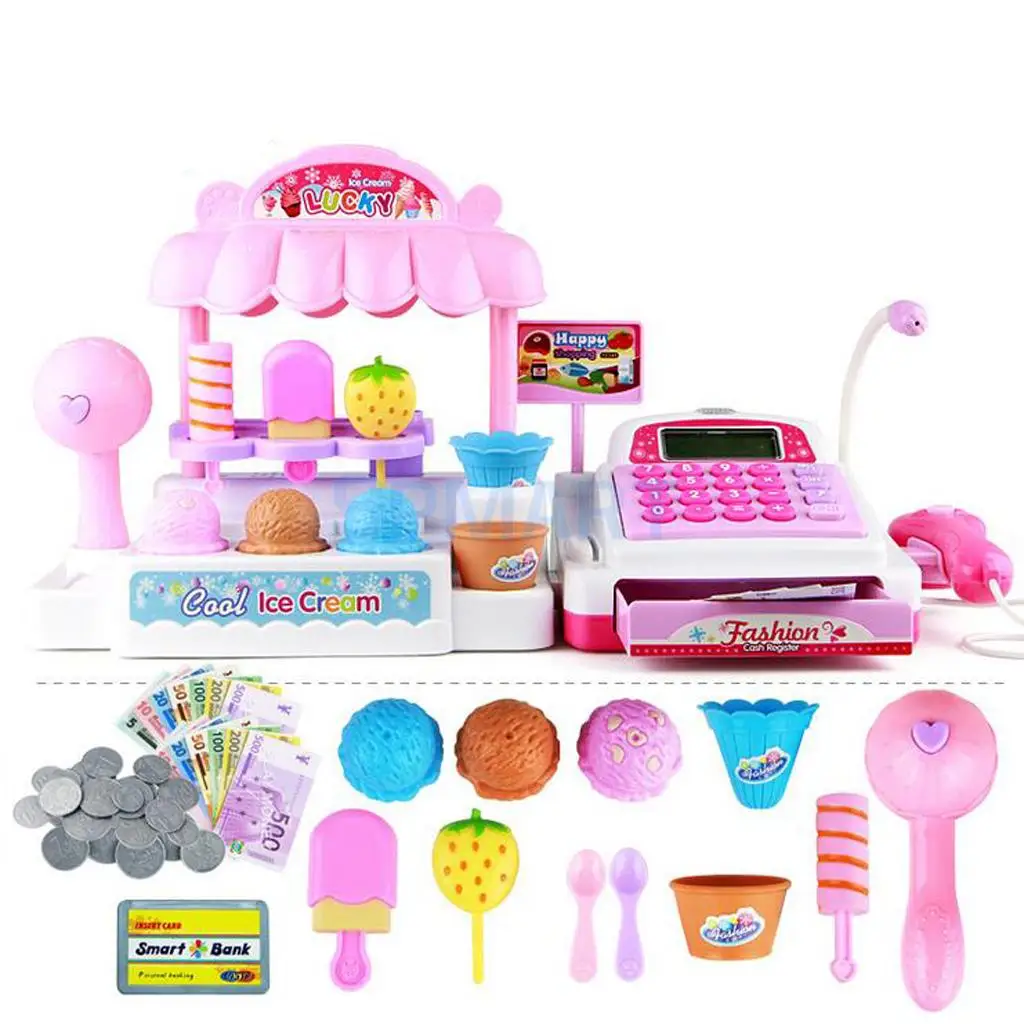 36 Pcs Simulation Ice Cream Store Cash Register Set w/Music & Light Kids Food Pretend Play Toy Gift