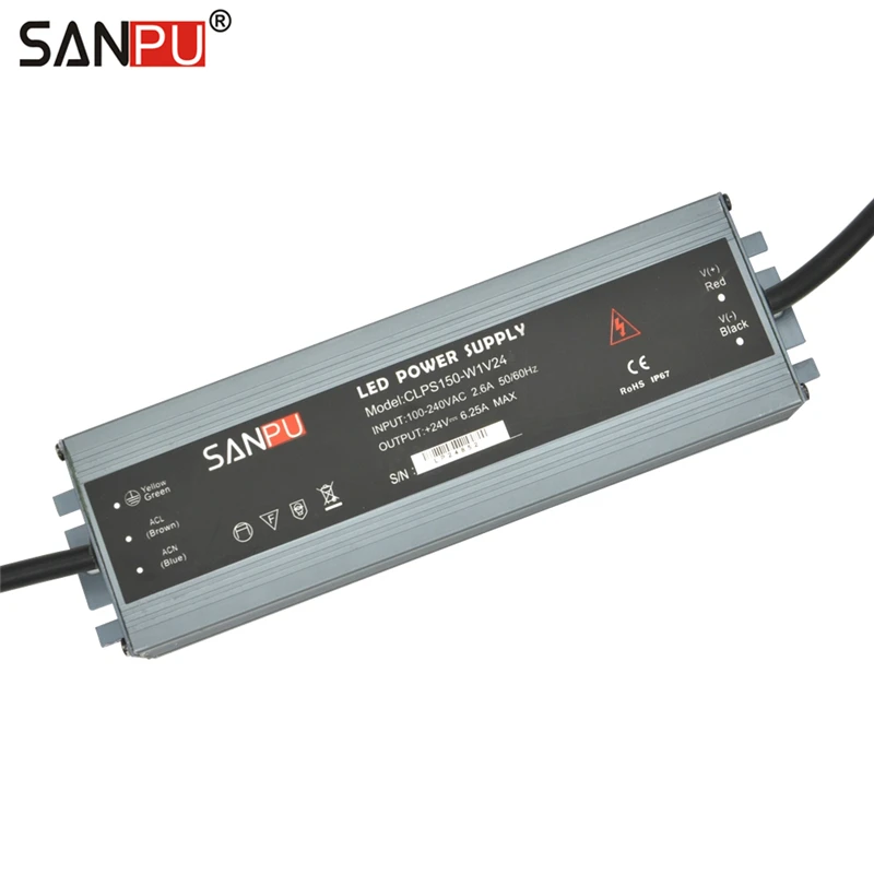 Sanpu-condutor Led de Tensão Constante 24 v dc 150w 6a à Prova Dágua Ip67 ac dc Transformador 24 v