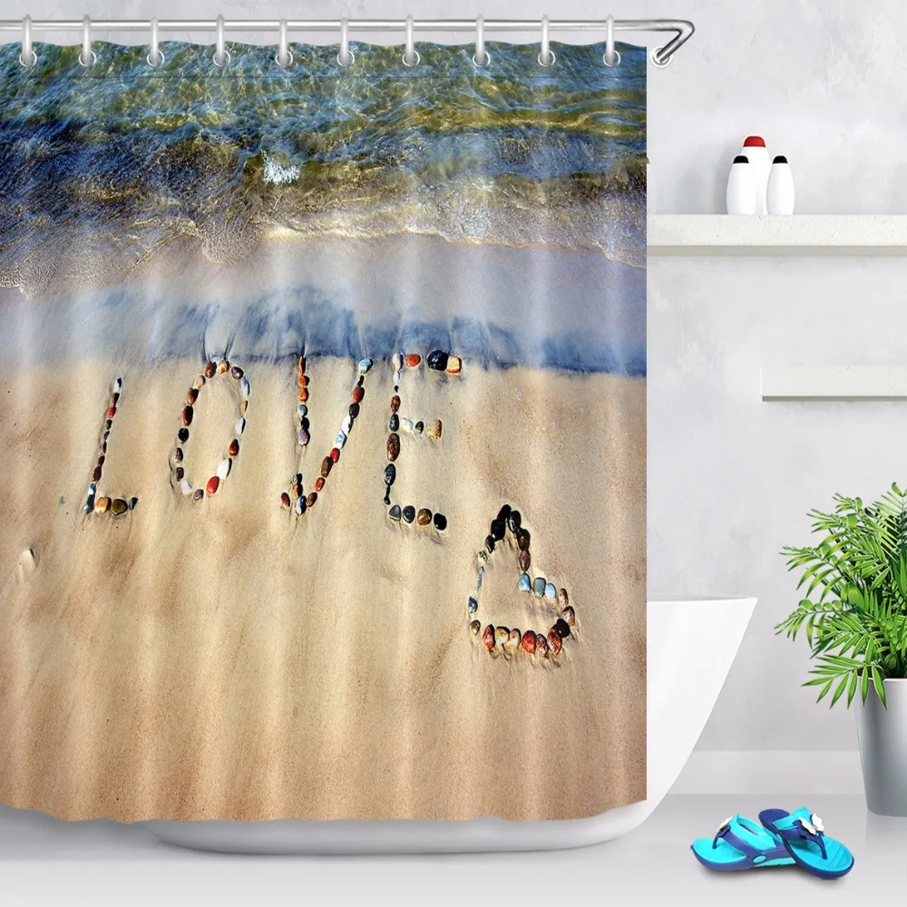 Valentines Day Heart Love Bathroom Waterproof Fabric Shower Curtain Set 12Hooks