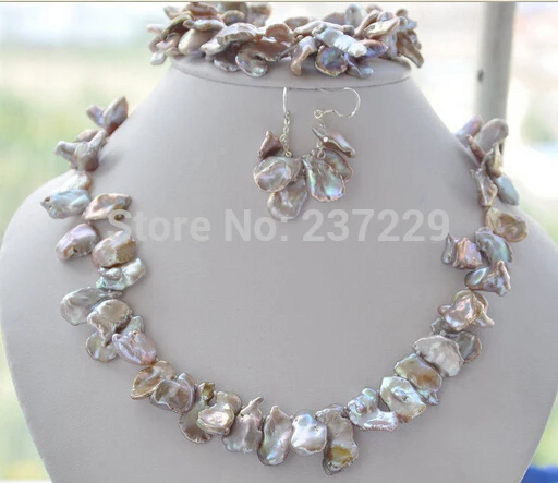 

DD Wholesale price FREE SHIPPING ^^lavender lamina KESHI REBORN PEARL NECKLACE BRACELET EARRING