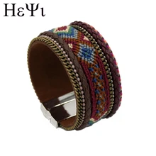 Ручная работа многослойный винтажный кожаный браслет-цепочка с бархатистой бархатной магнитной застежкой