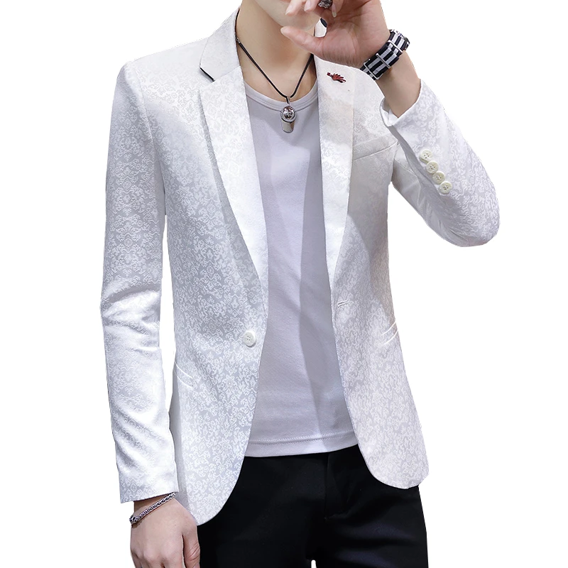 

Slim design men suit jacket Asian size S M L XL XXL XXXL mens blazer jacket Black white blue