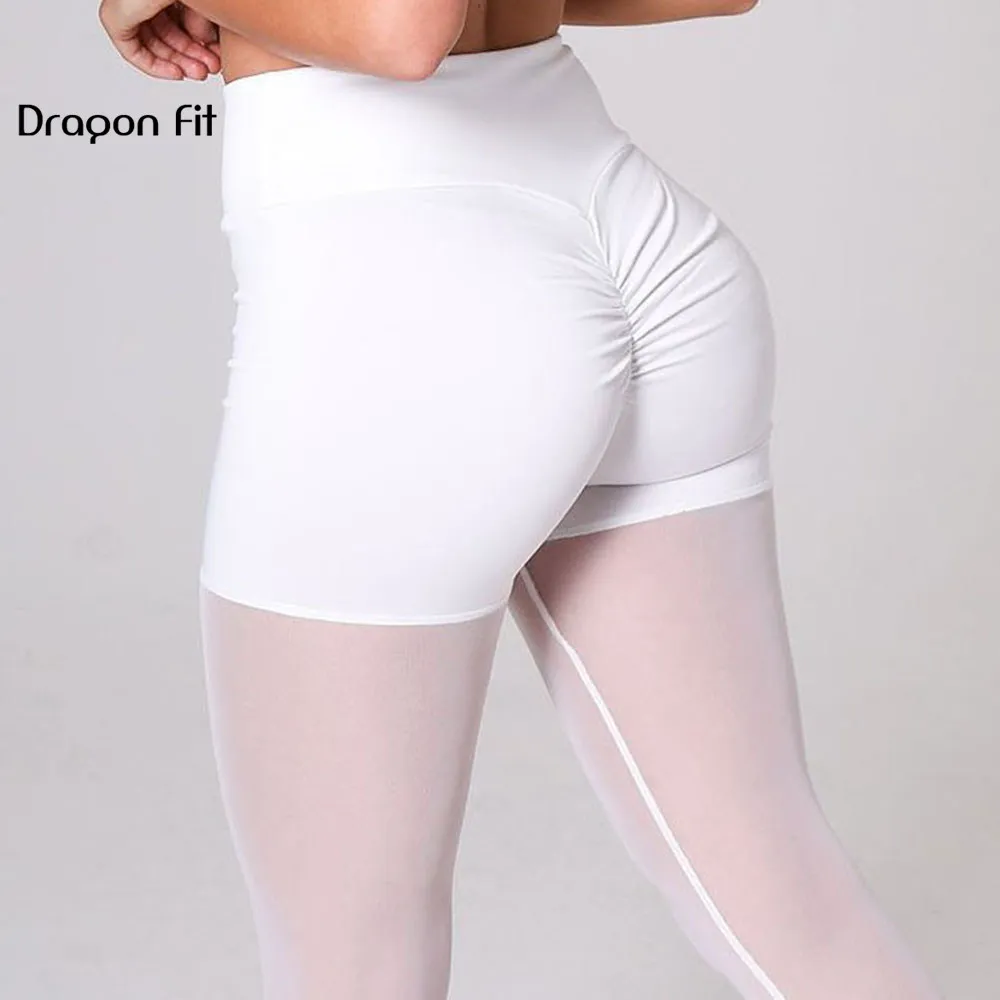 Леггинсы из сетчатой пряжи Dragon Fit для спортзала женские однотонные лоскутные