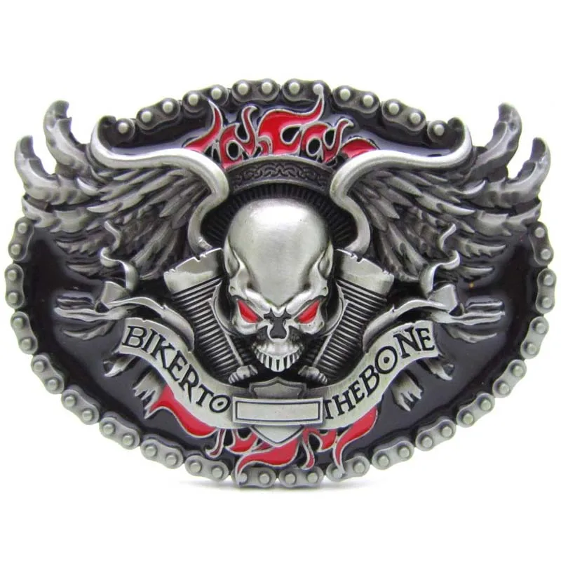 

Biker To The Bone Skull Engine On The Fire Belt Buckle