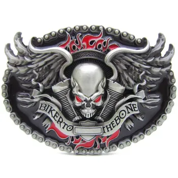 

Biker To The Bone Skull Engine On The Fire Belt Buckle