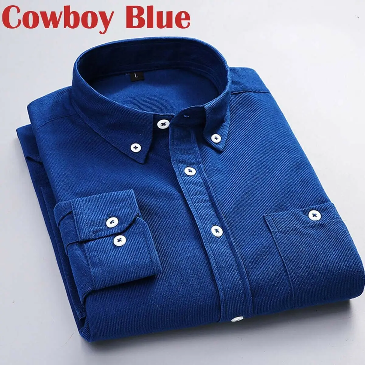 Модные мужские вельветовые футболки со стоячим воротником Зимние теплые с длинным рукавом Базовые однотонные рубашки повседневные топы блузка - Цвет: Синий