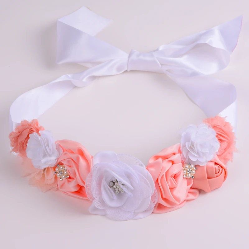 Pink and White Flower Belt Cute Wedding Flower Girl Belt Kids Dress