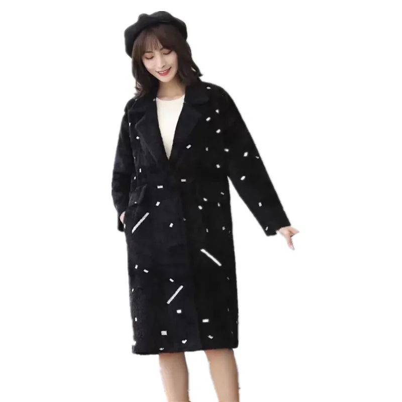 

Imitation Mink Fur 2019 New Autumn Winter Women Long knitted Coat Single Button Overcoat