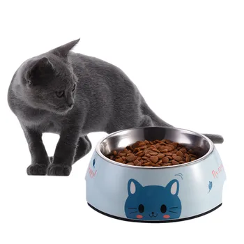 

Blue Cats Pattern Melamine Pet Bowl with Removable Melamine Stainless Steel Bowl Pet Dog Cat Supplies S/M/L 1pcs