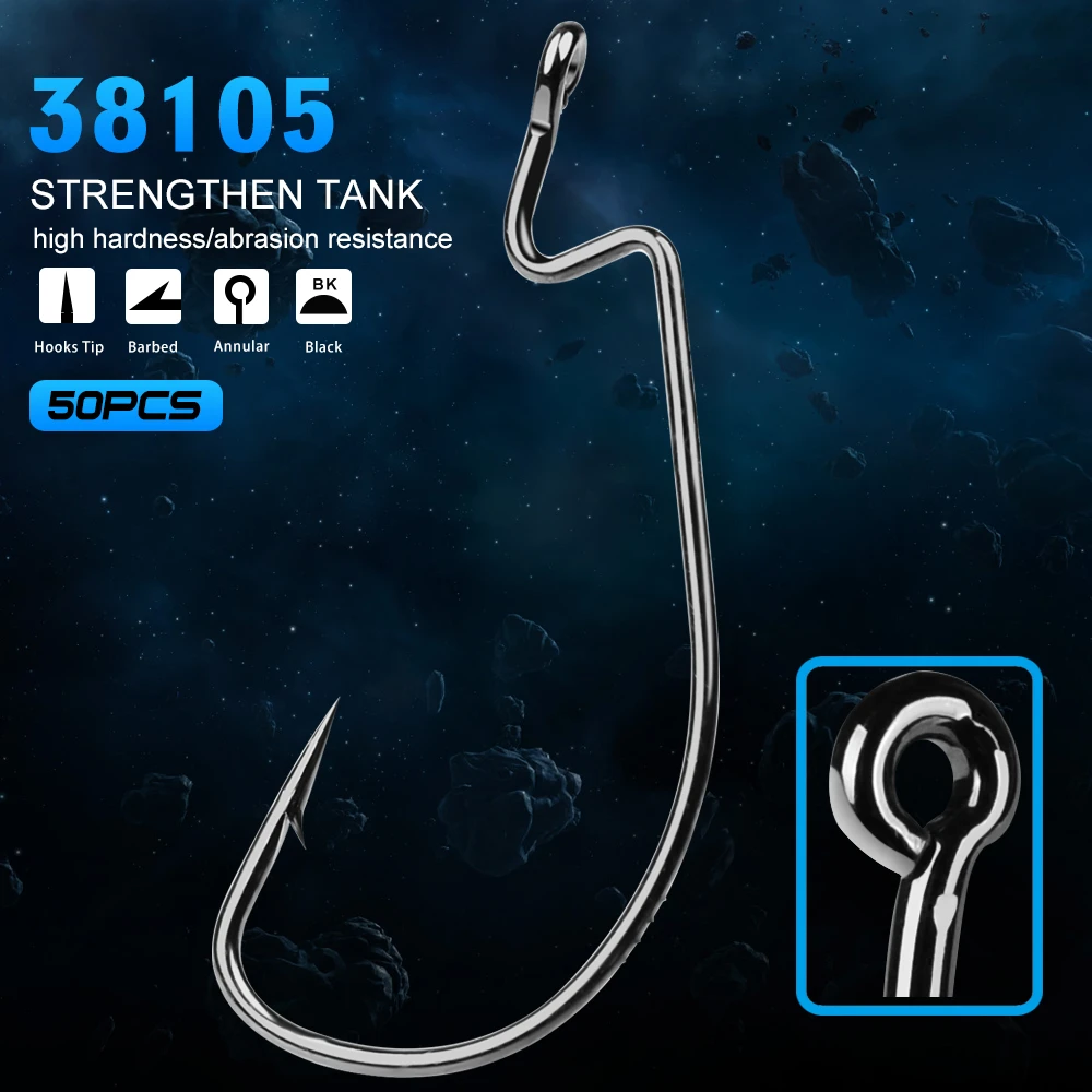 100Pieces Worm Hook Jig Big Fishing Hook Black Fishhook Size 1//0-5//0 Single Hook