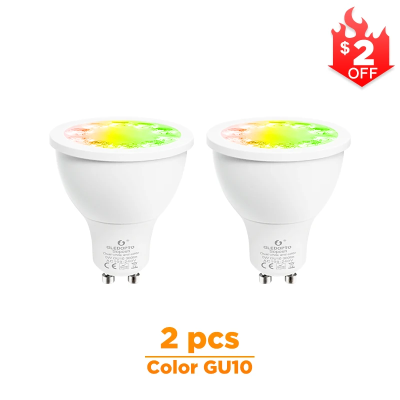 ZIGBEE умный дом светодиодный gu10 лампа RGB+ CCT изменение цвета 5 Вт умный Светодиодный точечный светильник AC100-240V светодиодный двойной белый светильник для работы с echo plus - Испускаемый цвет: 2 Pcs Color Gu10