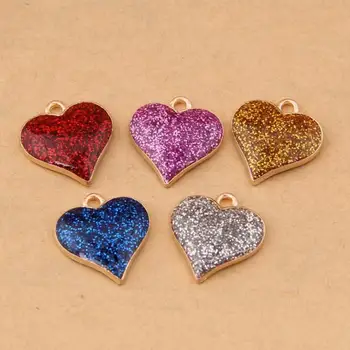 

100pcs gold Dripping oil Shiny Features Love Heart charm Pendant Necklace/Bracelet Gradient DIY Jewelry Accessories 1736