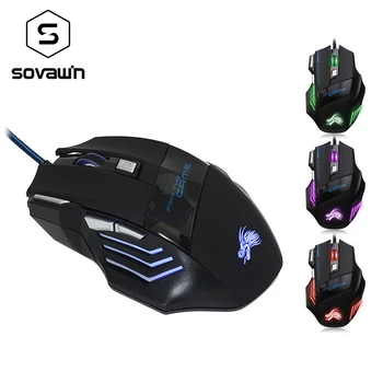 

Sovawin USB 1.2m Wired Mouse Backlit Breathe LED 7 Button 5500 DPI Gaming Mouse Computer USB Optical Mice Gamer for PC Laptop