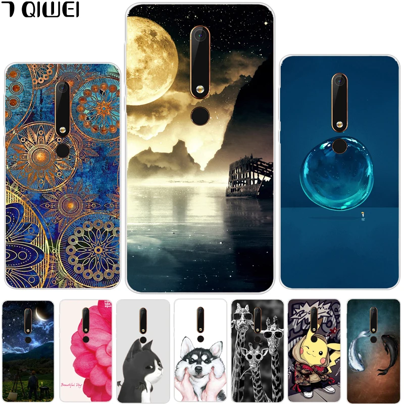 

For Nokia 6.1 Case For Nokia 6 2018 Flower Soft Silicone Case For Nokia 6 2018 Case Cover TPU Back Fundas Lion Painting 5.5''