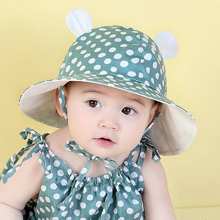 

1-3 Years Baby Sunbonnet Sun Hats Cotton Polka Dots Fisherman 48CM Caps Touca Children Infant Girls Boys Summer Beach Bucket Hat