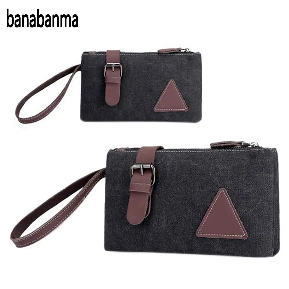 

banabanma Men Clutch Bags Canvas Men Wallets Fabric Male Clutch Long Zipper Men Purse Card Holders Case Masculina ZK30