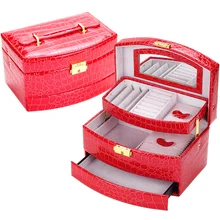 Продвижение Роскошные искусственная крокодиловая кожа зернистые украшения Box 3 слоя Fashion ящик для хранения ювелирных изделий упаковочный Чехол Организатор