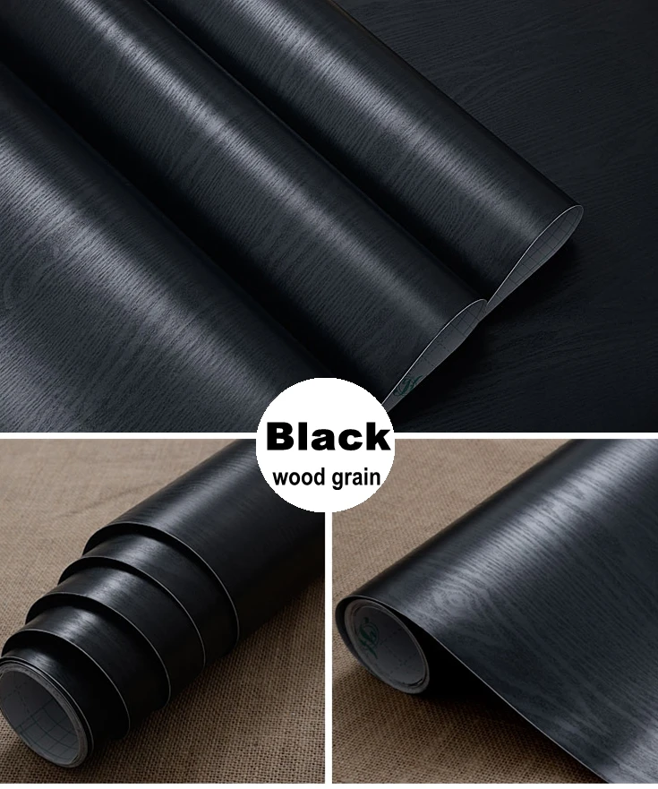 

Black matt wood grain furniture stickers pvc wallpaper kitchen cabinet wardrobe door desktop countertop speaker decoration