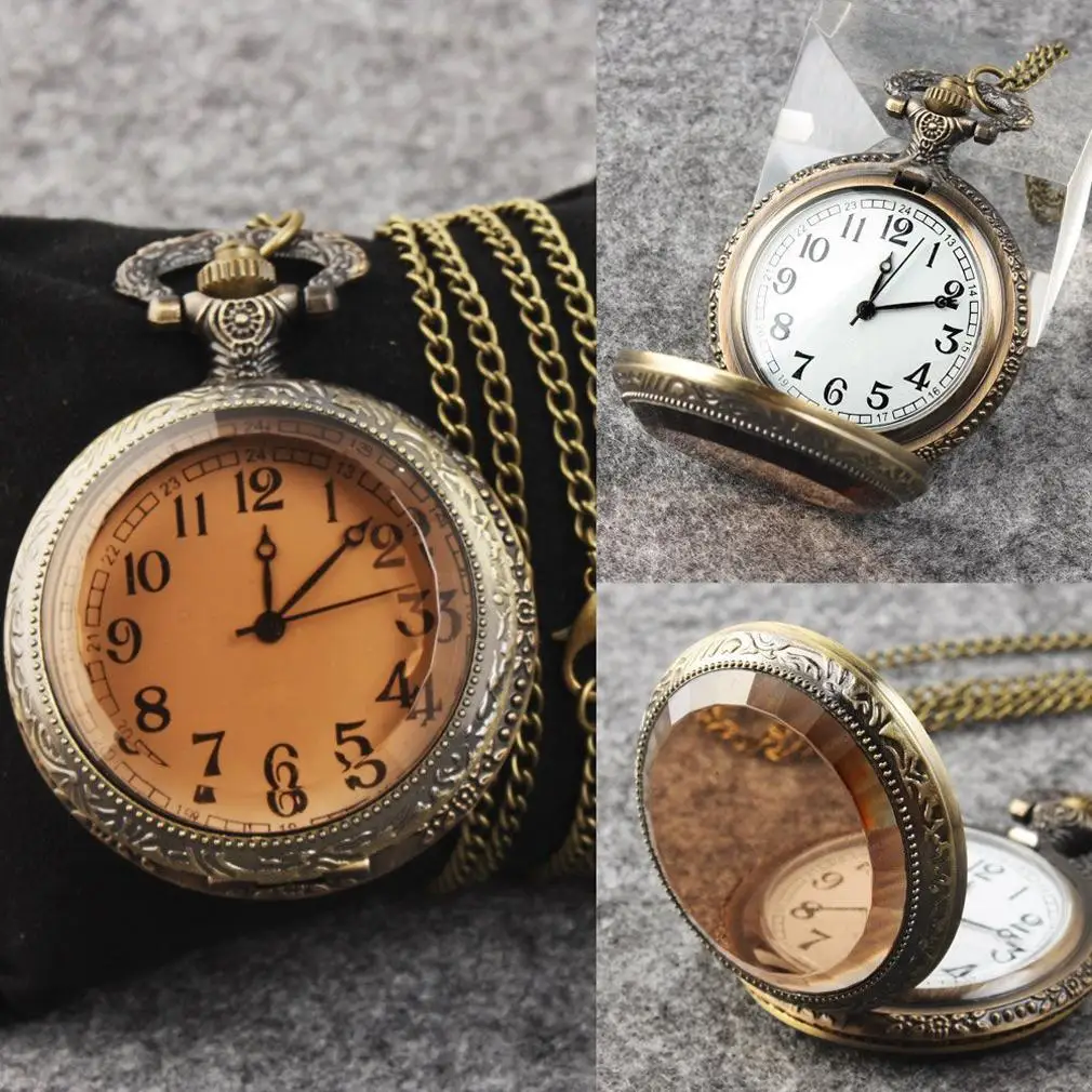 

YCYS pocket watch chain Antique transparent 4.7CM Bronze Tone Quartz Pocket watch