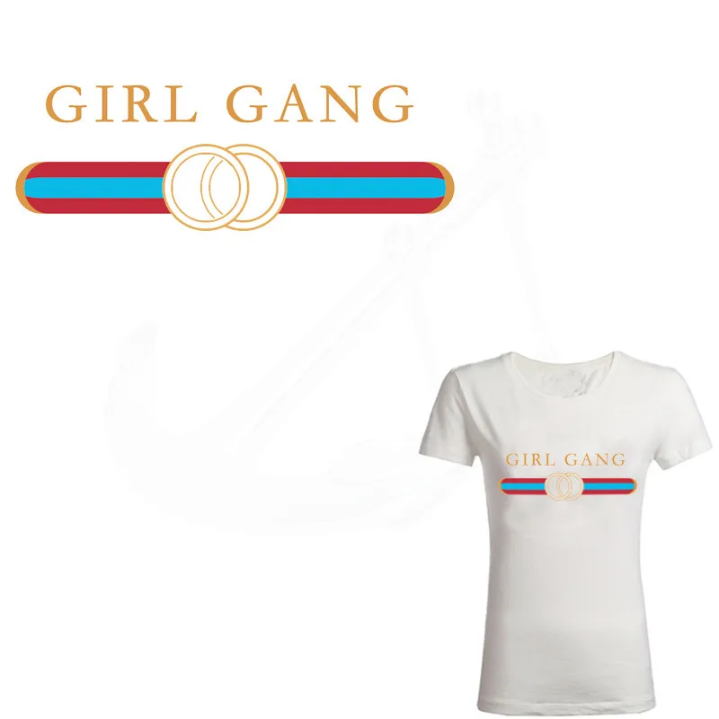 

2pcs/lot Hot GIRL GANG Iron-On patches for clothes DIY Girl's T-shirt clothing patches 25*8 cm Thermal transfer sticker