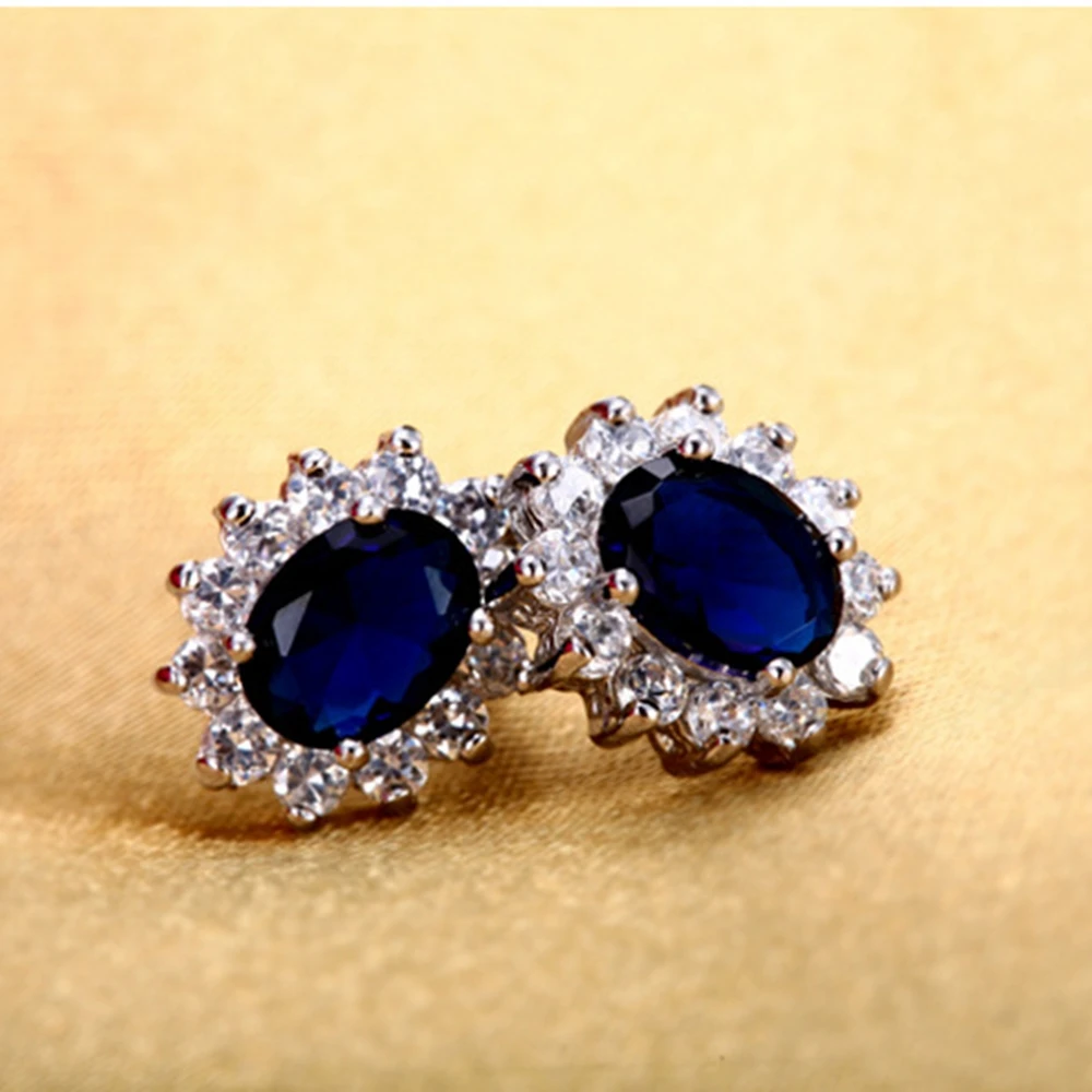 

Oval Cut Blue Stud Earrings White Gold Filled Womens Earrings Noble Gift