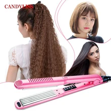 Профессиональные Титановые щипцы для завивки волос+ кукурузная пластина+ выпрямитель для волос, утюжок для выпрямления волос, гофрированный Железный инструмент для укладки