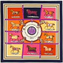 Women Scarf Twill Silk Euro Brand French Design Horse Pattern Print Square Scarves High Quality Gift Fashion Large Scarve
