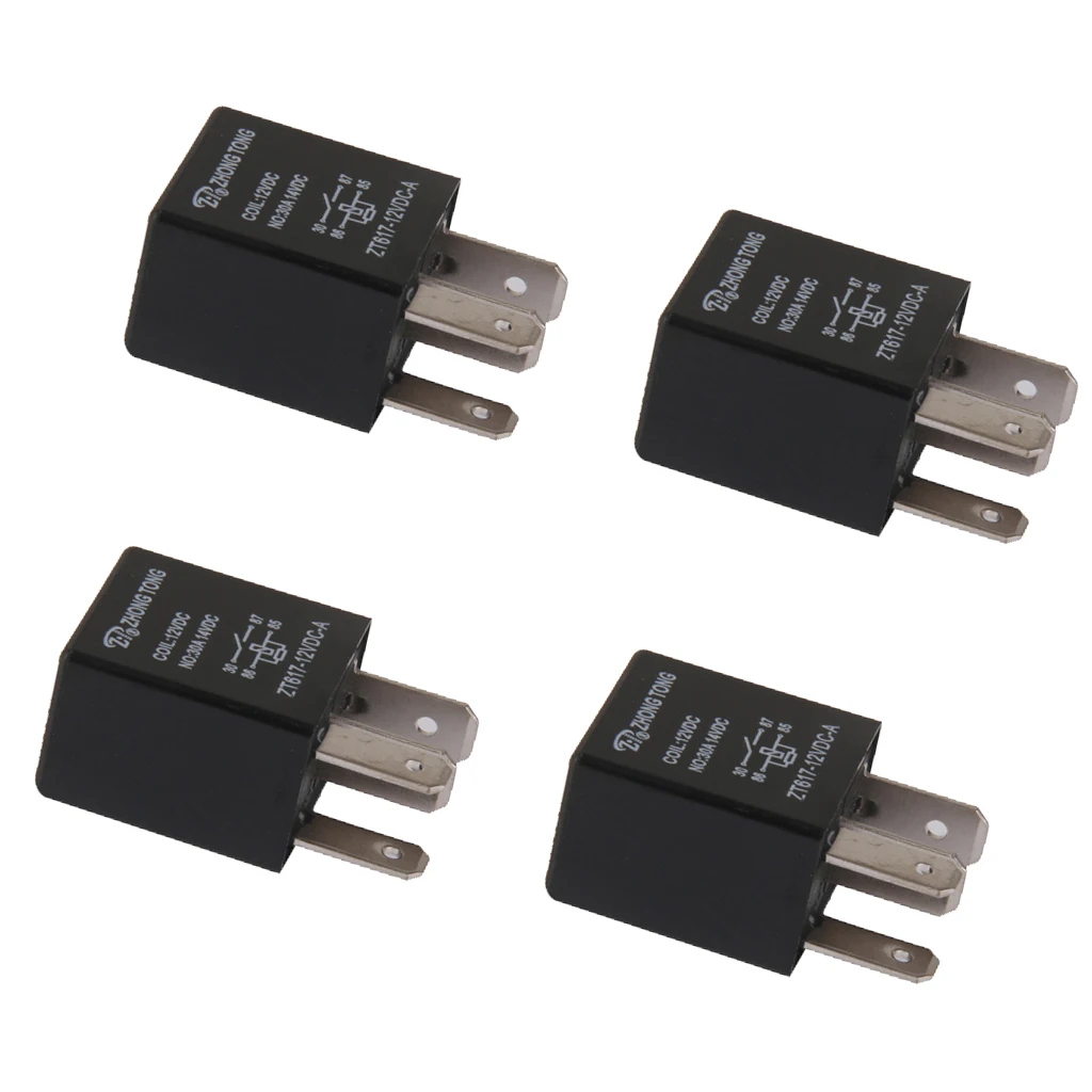 4 Pieces Car Automotive 12V 30 AMP 4 Pin SPST Relay For Alarm Horn Light